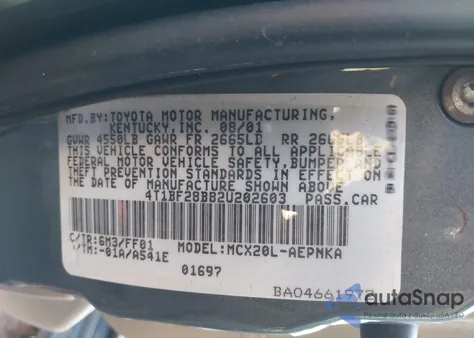 2002 Toyota Avalon Xl z USA, uszkodzony, nr VIN 4T1BF28B82U202603